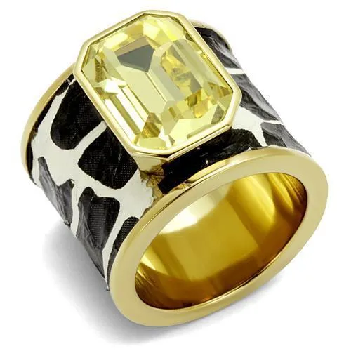 IP Gold(Ion Plating) Stainless Steel Ring with Top Grade Crystal in Citrine Yellow for Women Style TK2701