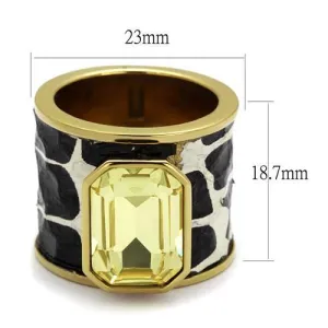 IP Gold(Ion Plating) Stainless Steel Ring with Top Grade Crystal in Citrine Yellow for Women Style TK2701