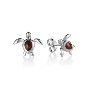 KOA Wood inlaid Sterling Silver Honu Earring