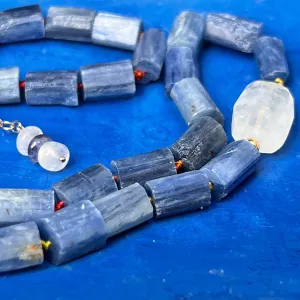 Kyanite and Rainbow Moonstone Hand-knotted Necklace
