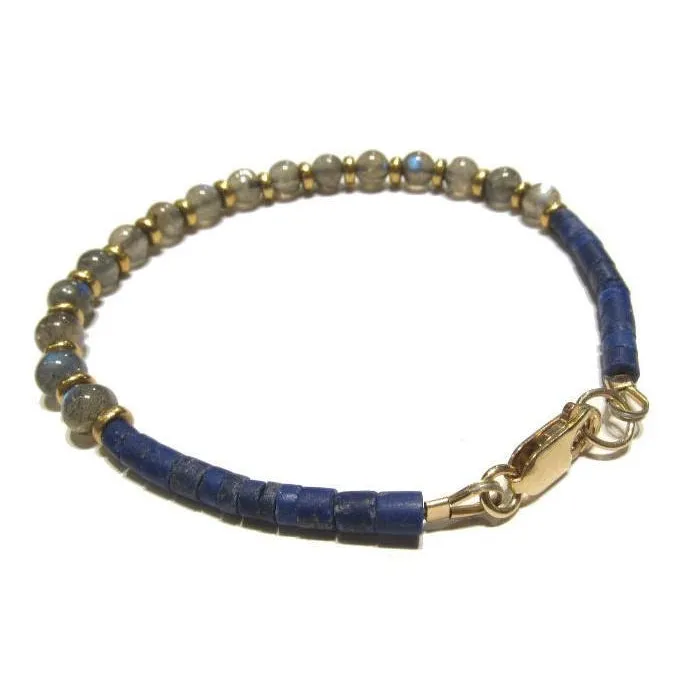 Labradorite and Lapis Lazuli Bracelet with Gold Filled Lobster Claw Clasp