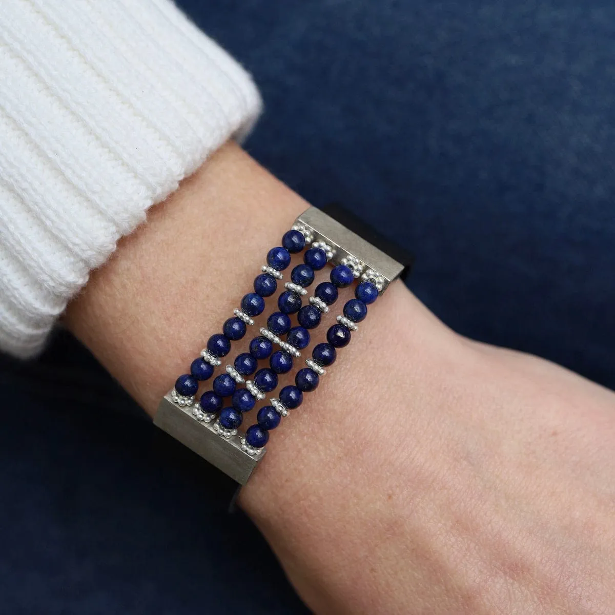 Lapis Black Leather Bracelet