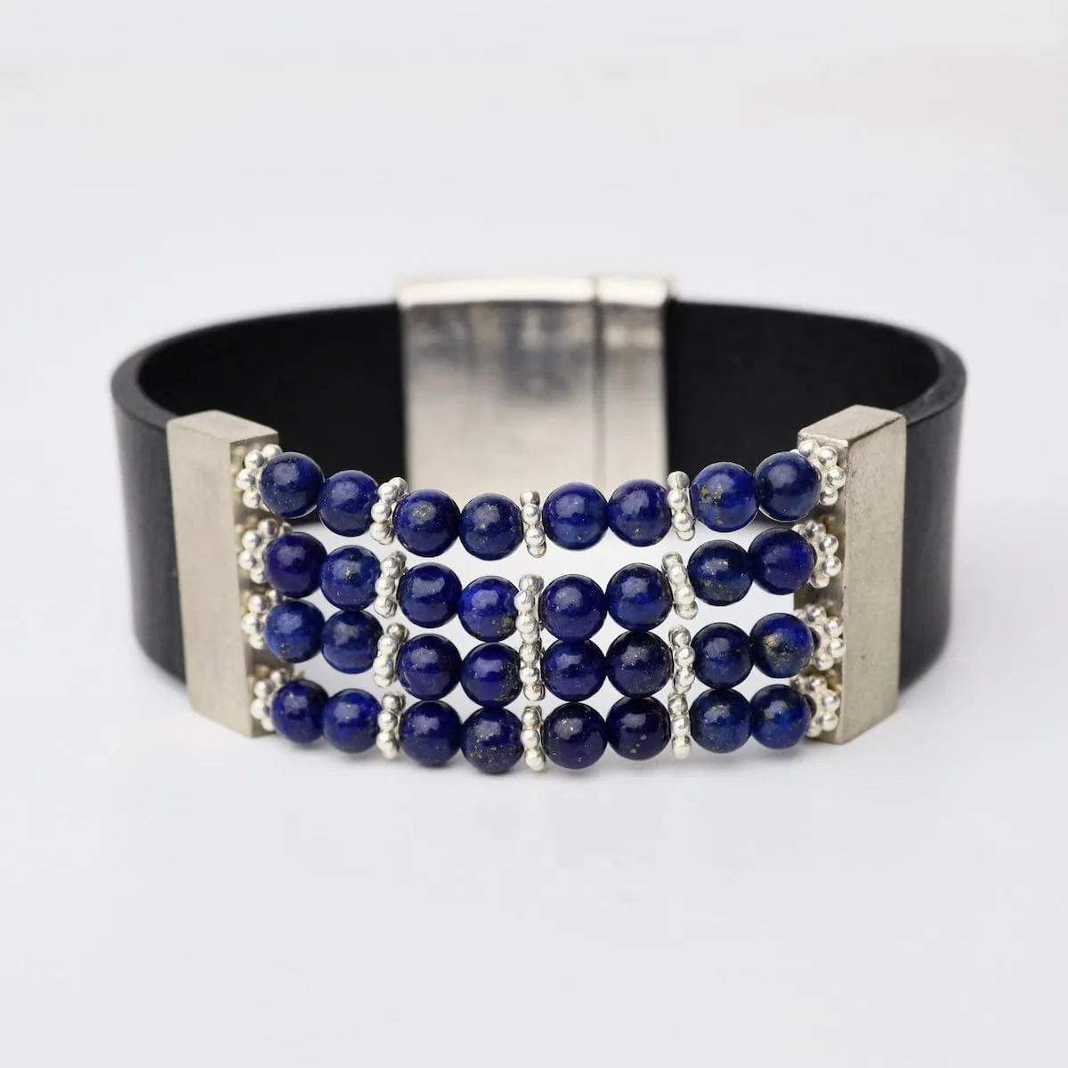 Lapis Black Leather Bracelet
