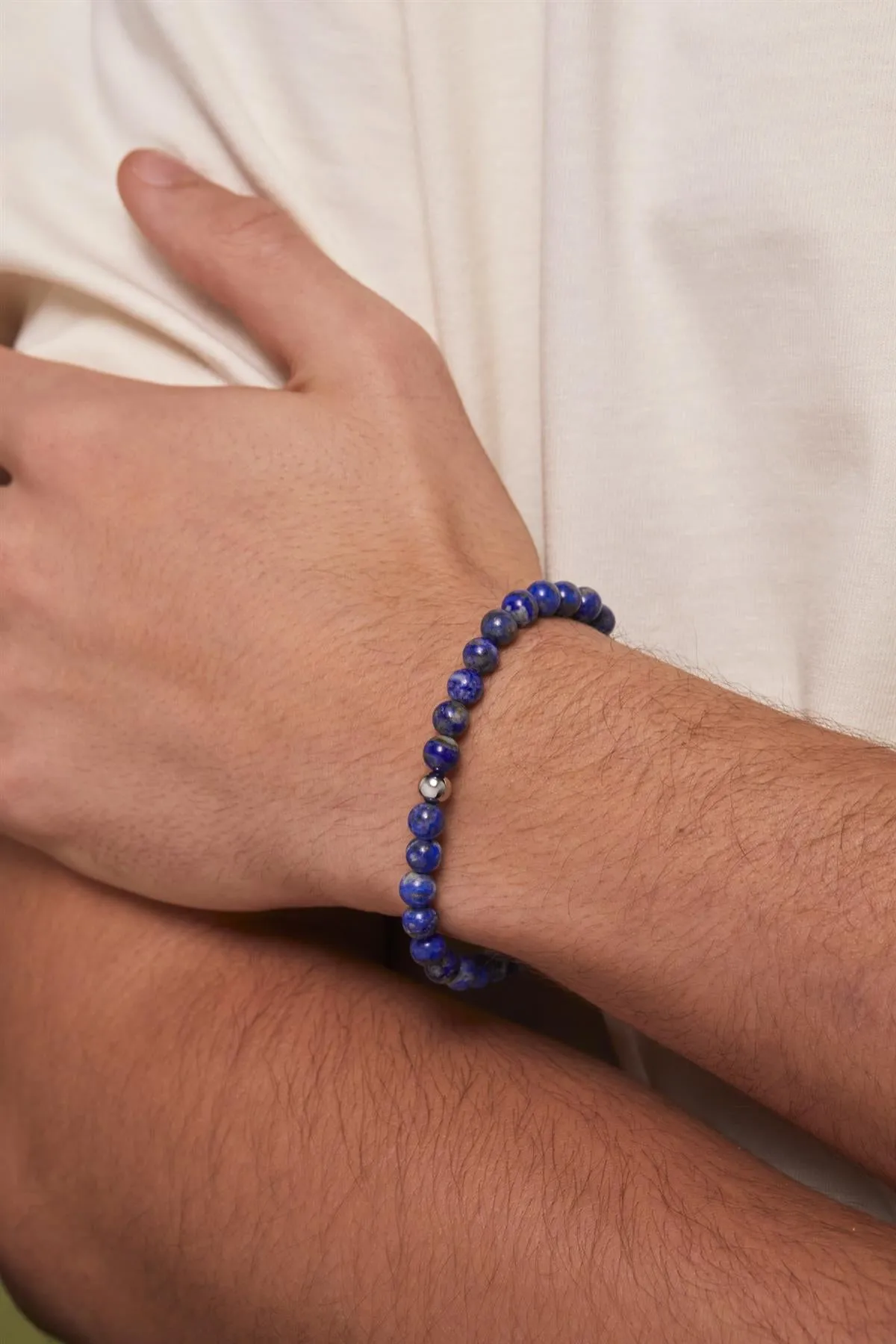 Lapis Lazuli Gemstone(6mm) & Stainless Steel Beaded Bracelet - Bartlett For Men