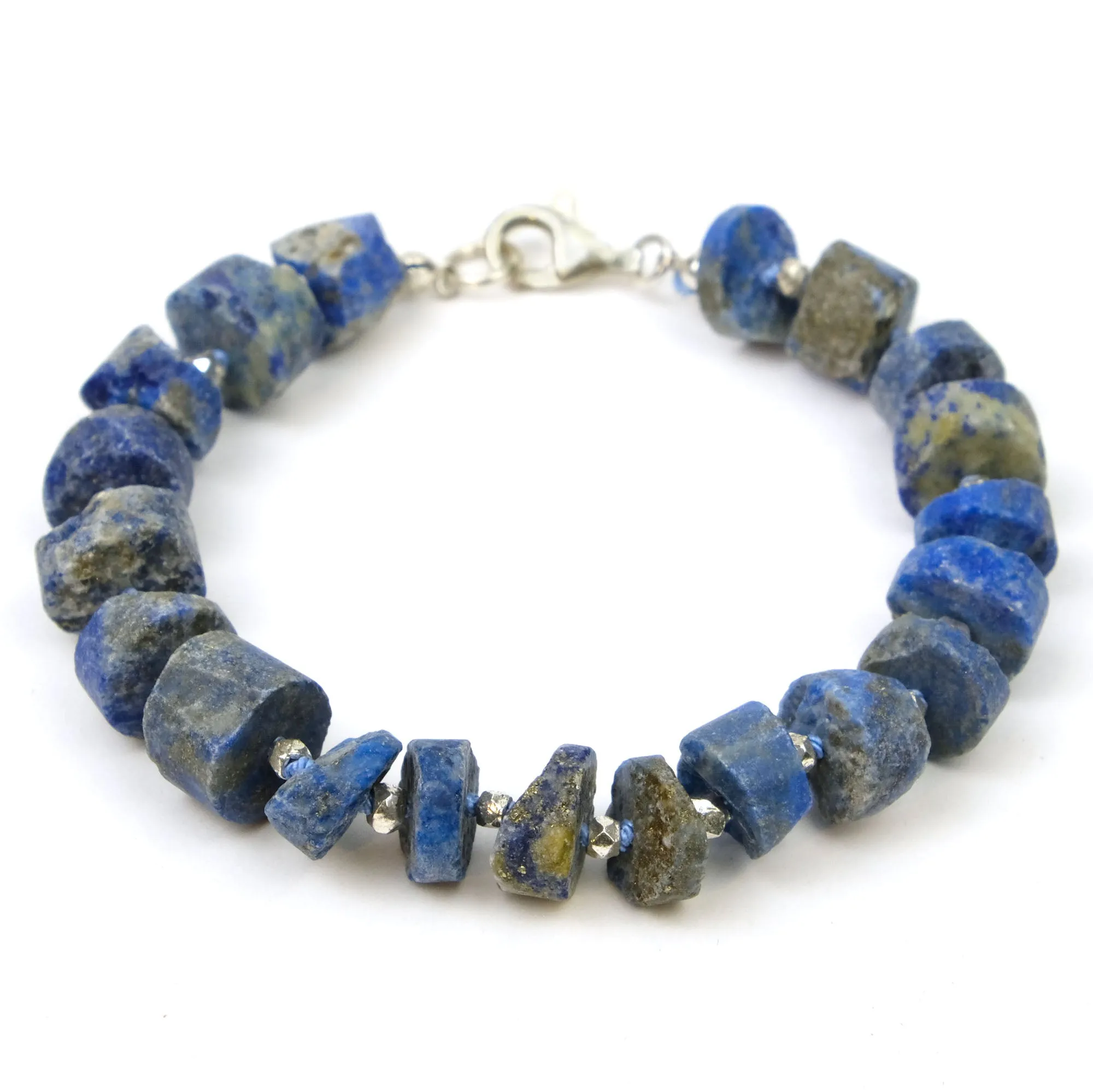 Lapis Lazuli (Matte) with Faceted Sterling Silver Accent Beads on Silk Cord and Sterling Silver Trigger Clasp