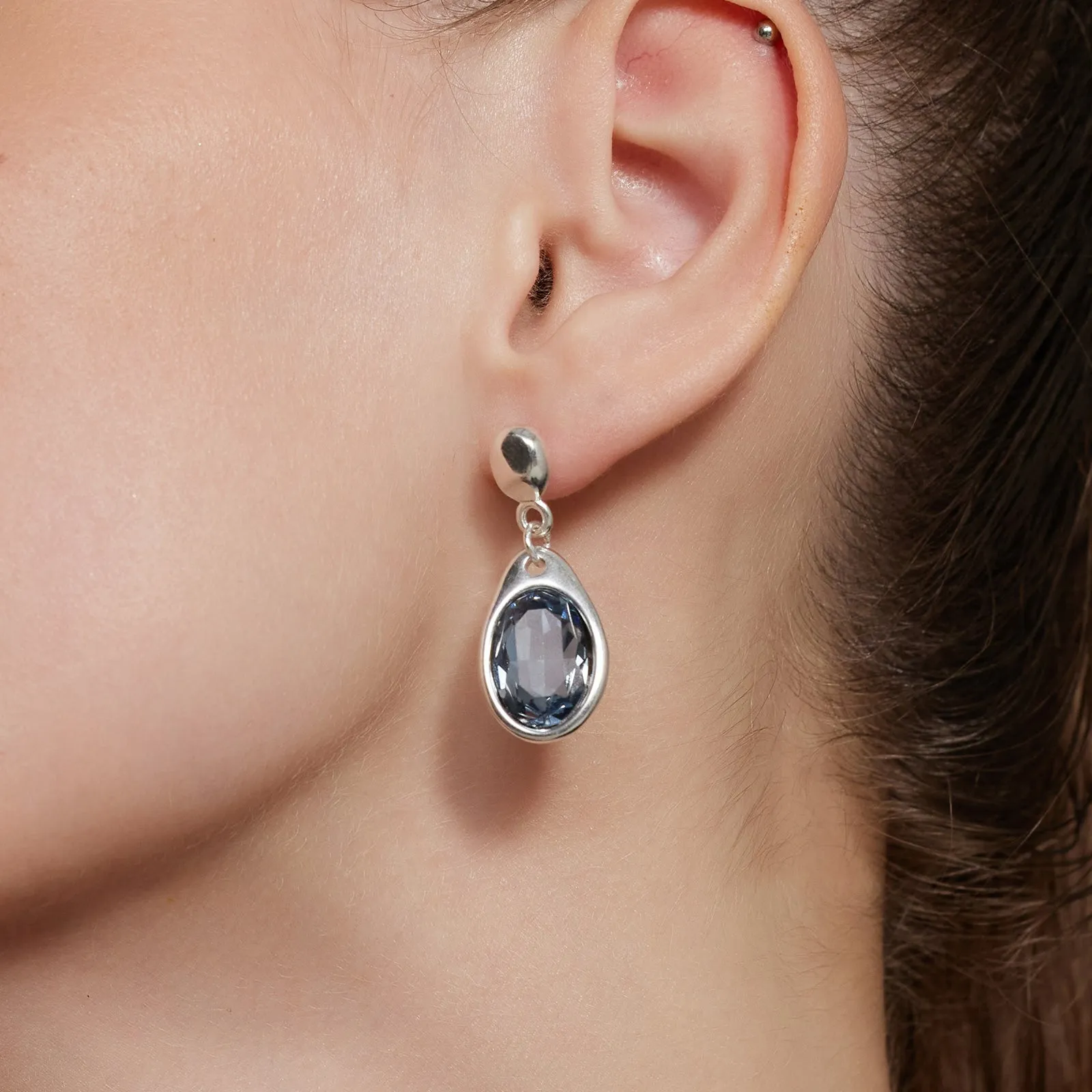 Large Dove Grey Crystal Drop Hoops