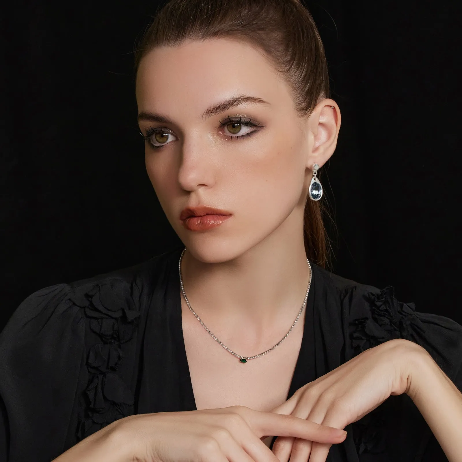 Large Dove Grey Crystal Drop Hoops