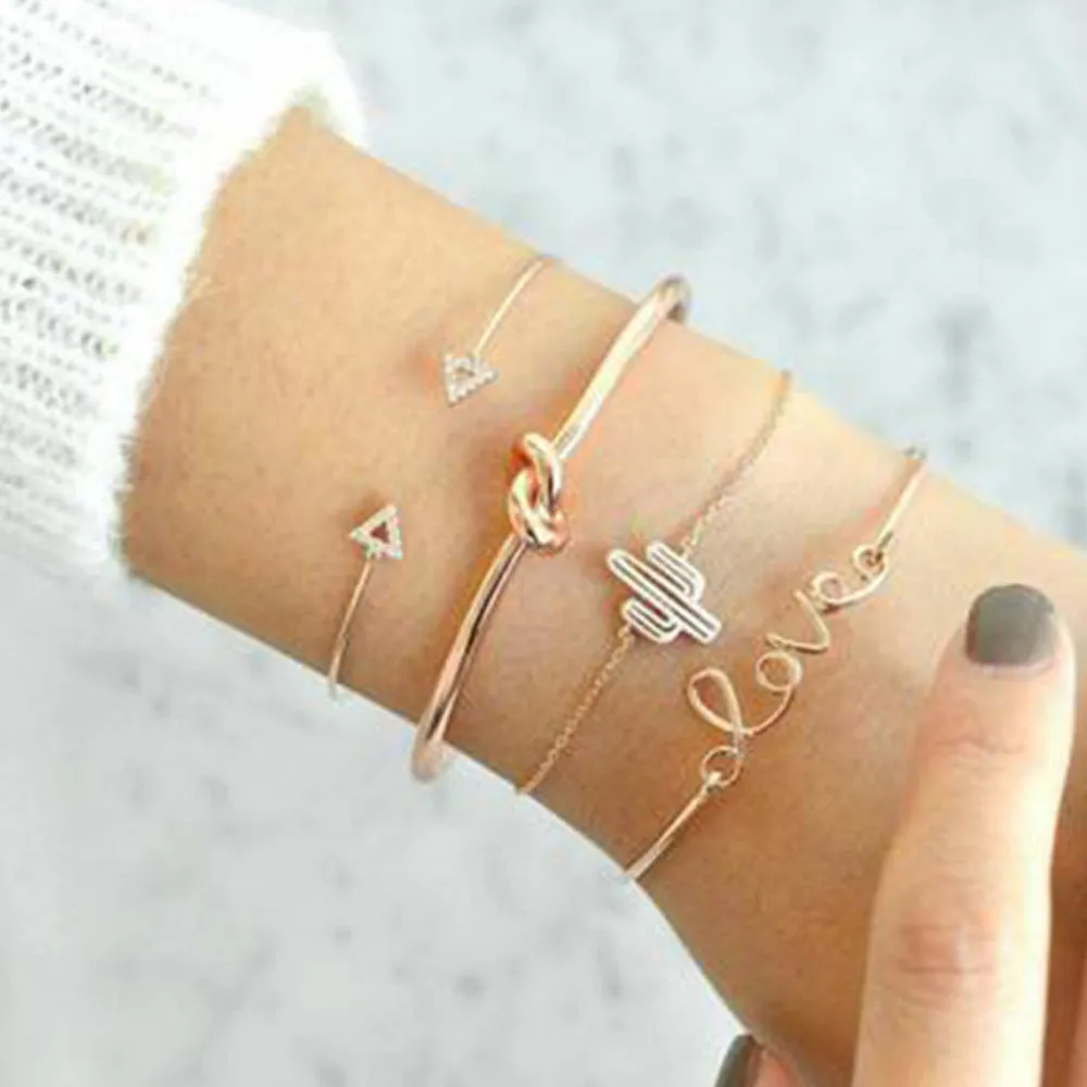 Leaf Love Triangle LOVE Bracelet Set