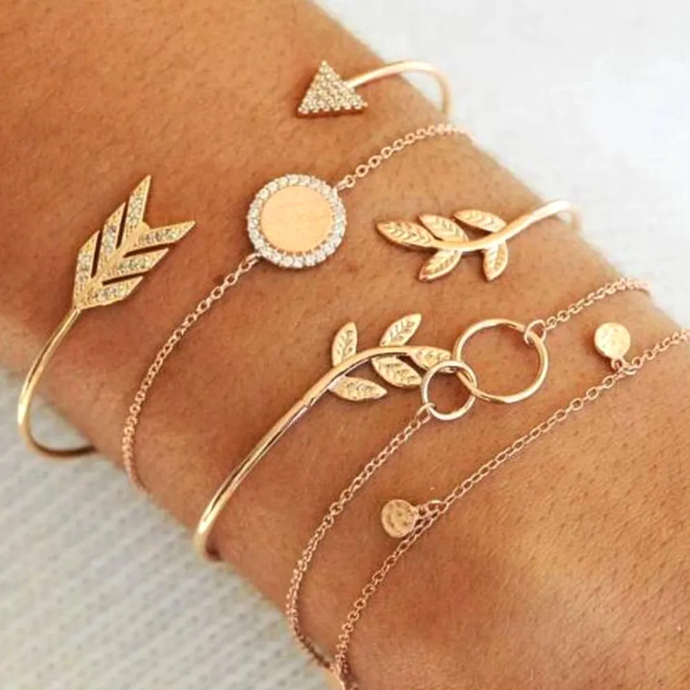 Leaf Love Triangle LOVE Bracelet Set