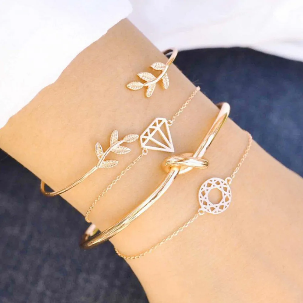 Leaf Love Triangle LOVE Bracelet Set