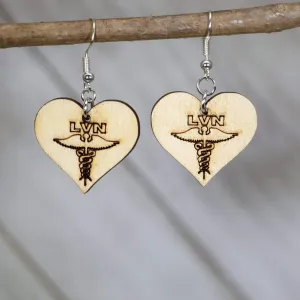 Licensed Vocational Nurse "LVN" Wooden Dangle Earrings by Cate's Concepts, LLC