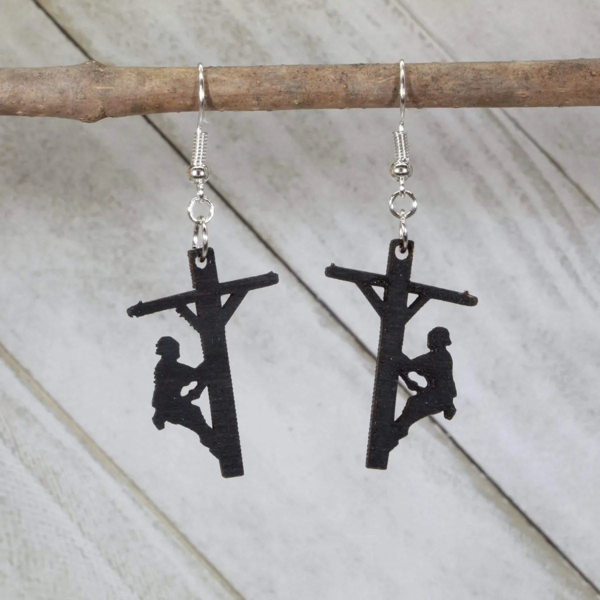 Lineman Wooden Dangle Earrings by Cate's Concepts, LLC
