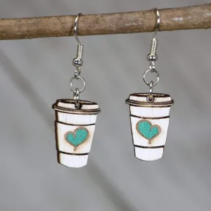 Love Coffee Cup Wooden Dangle Earrings by Cate's Concepts, LLC