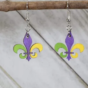 Mardi Gras Fleur-de-lis Wooden Dangle Earrings by Cate's Concepts, LLC