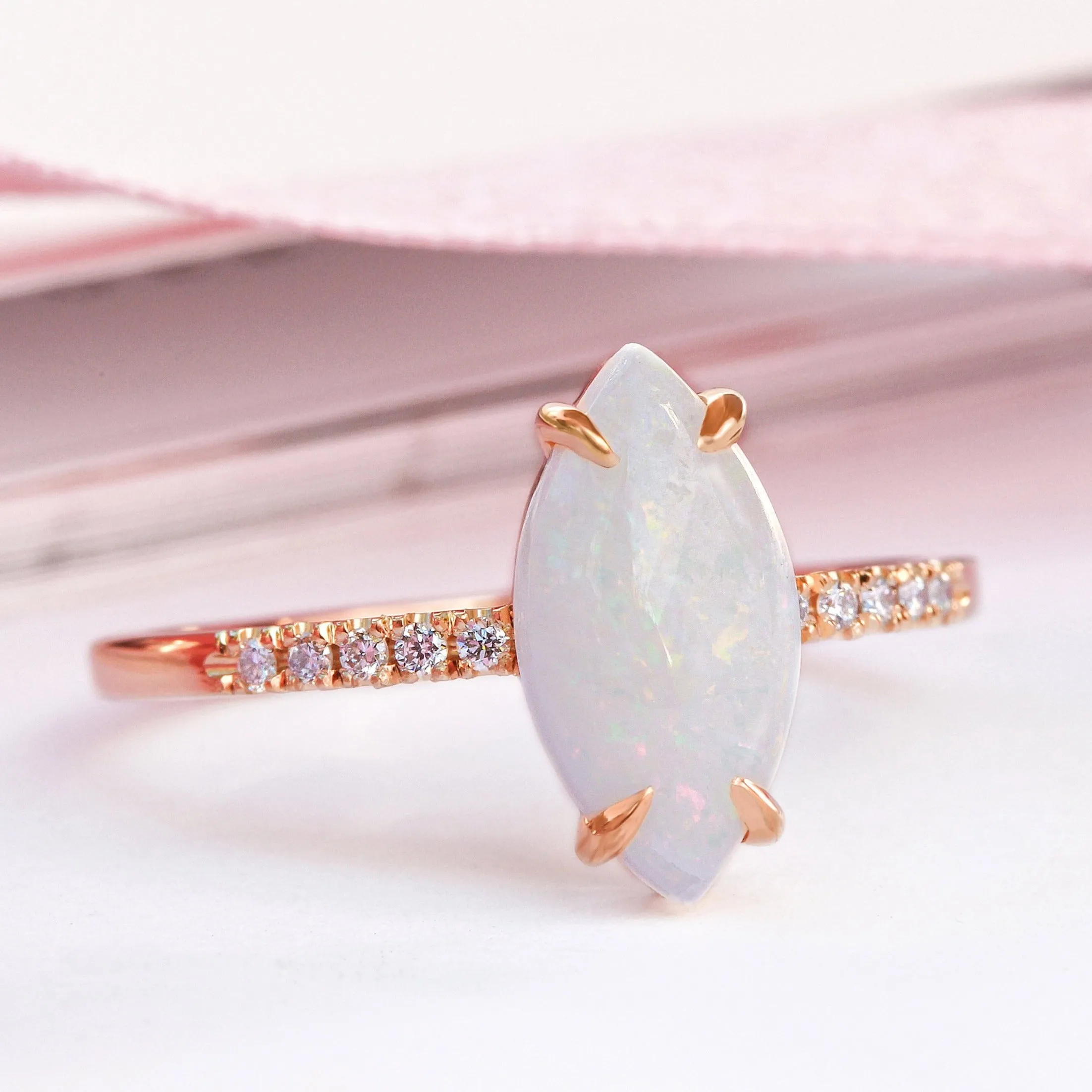 Marquise Fire Opal Dainty Diamond Ring - Arlo