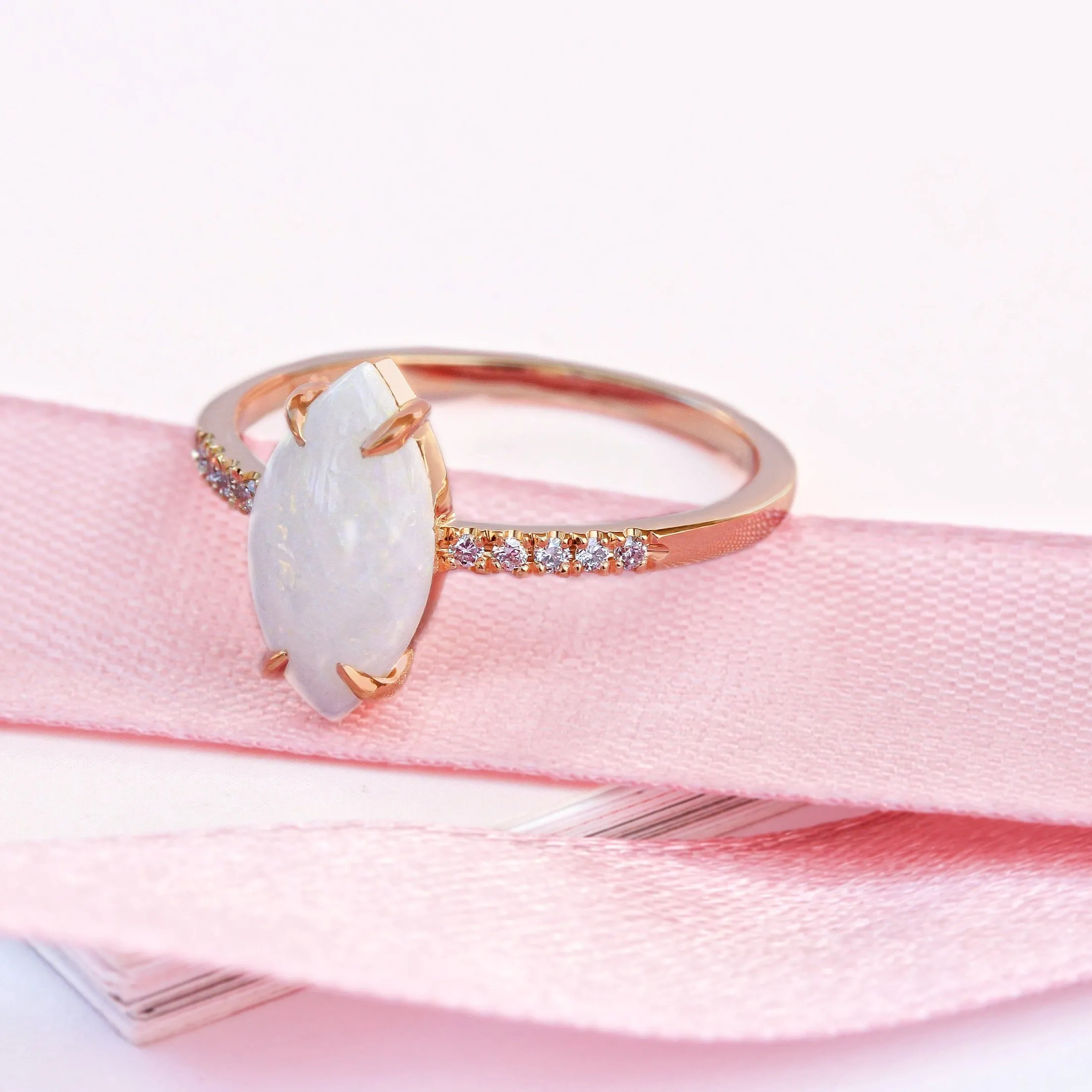 Marquise Fire Opal Dainty Diamond Ring - Arlo