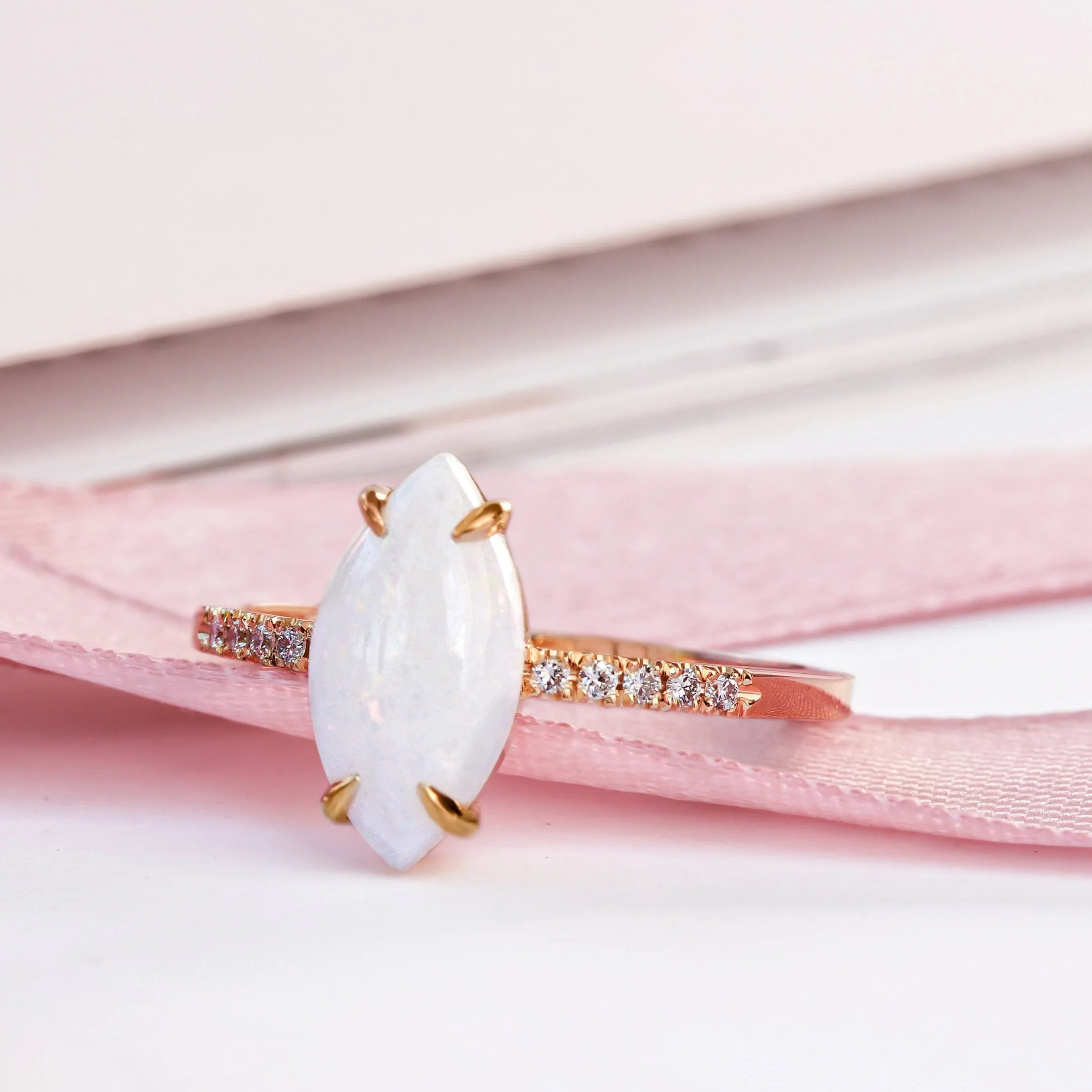 Marquise Fire Opal Dainty Diamond Ring - Arlo
