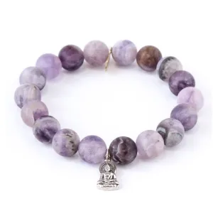 Matte Amethyst  Bracelet | Sterling Silver Buddha Charm