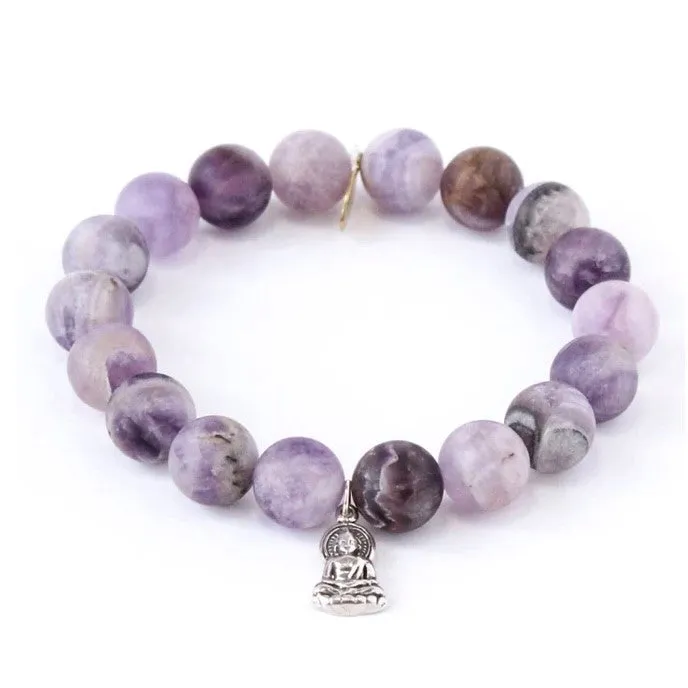Matte Amethyst  Bracelet | Sterling Silver Buddha Charm