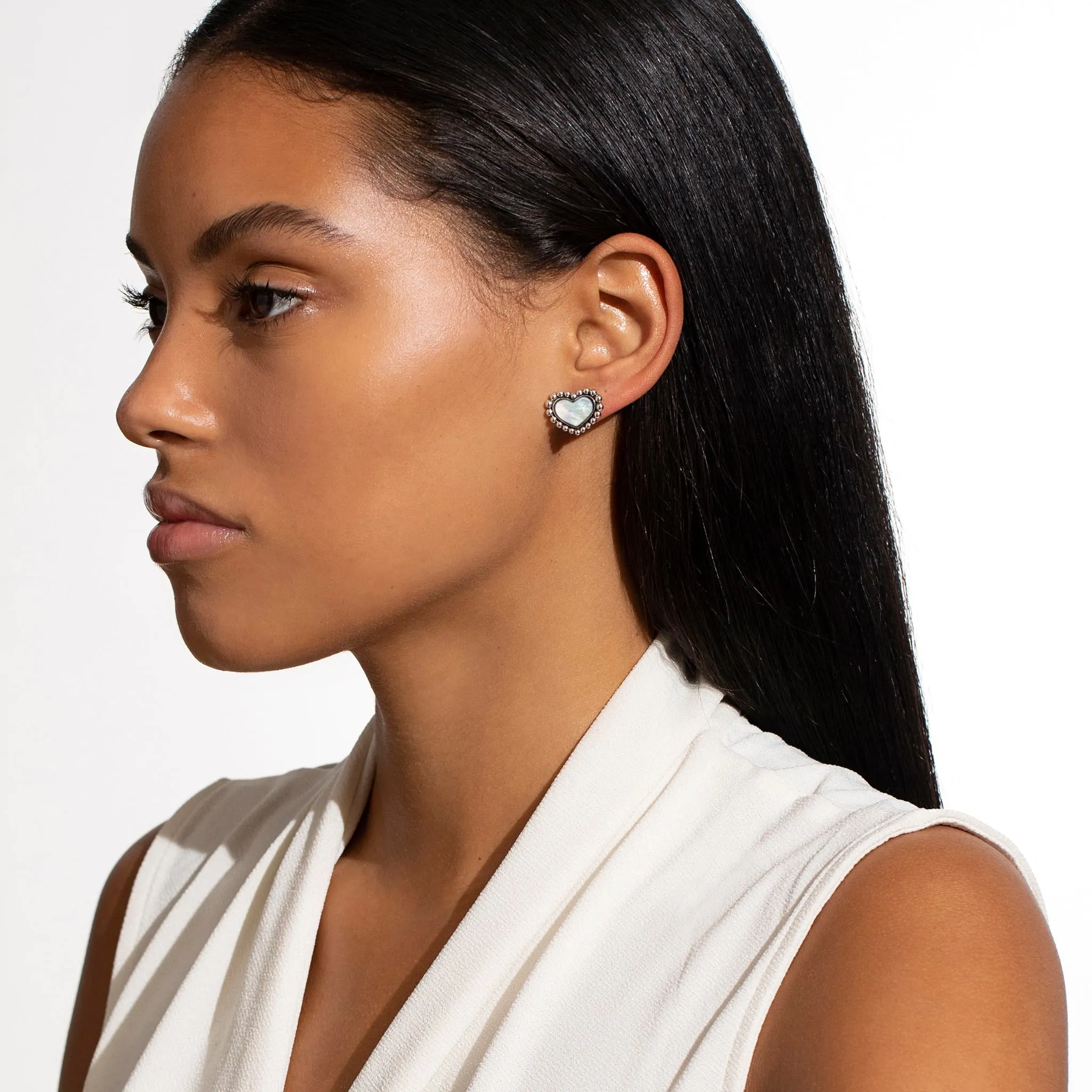 Maya Mother of Pearl Heart Stud Earrings