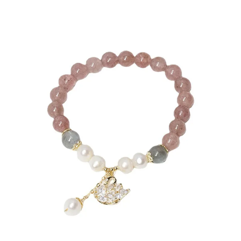 Micro-inlaid Swan Bracelet Grey Moonlight Pearl Bracelet Beads