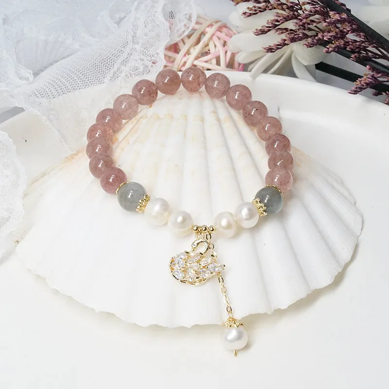 Micro-inlaid Swan Bracelet Grey Moonlight Pearl Bracelet Beads