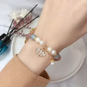 Micro-inlaid Swan Bracelet Grey Moonlight Pearl Bracelet Beads