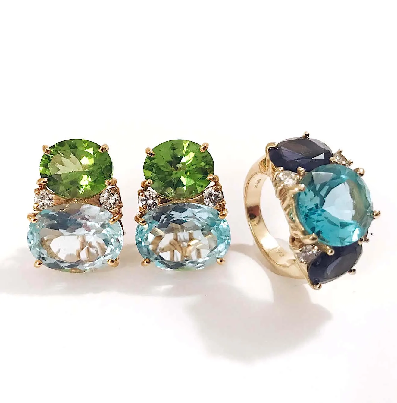 Mini GUM DROP™ Iolite Blue Topaz Diamond Earrings