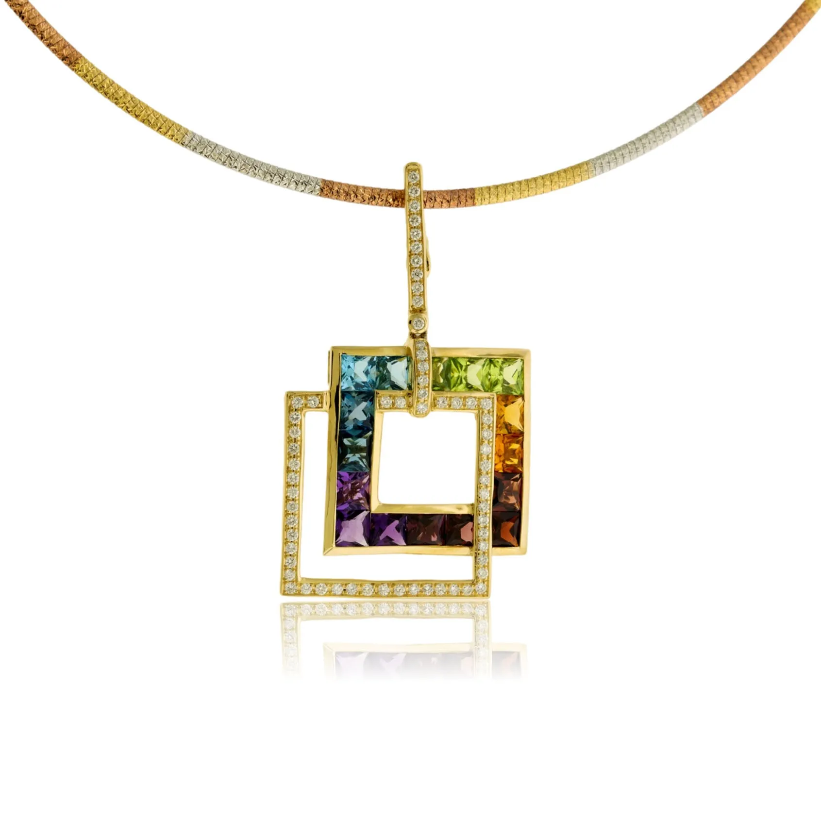 Mixed Gemstone & Diamond Double Square Pendant
