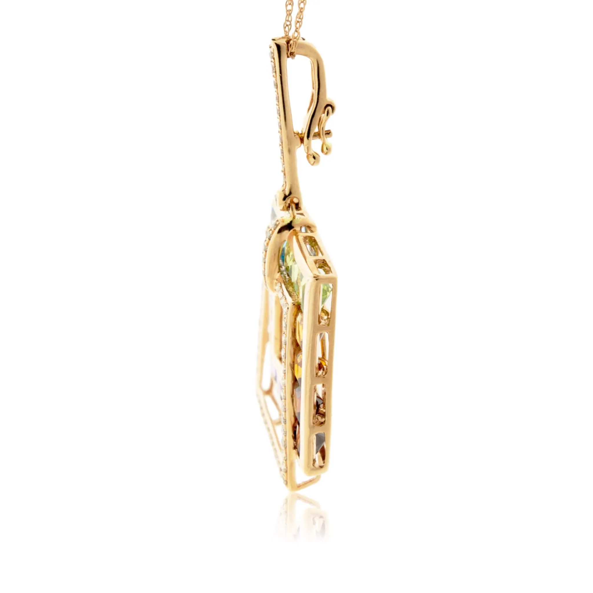 Mixed Gemstone & Diamond Double Square Pendant