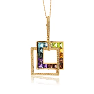 Mixed Gemstone & Diamond Double Square Pendant