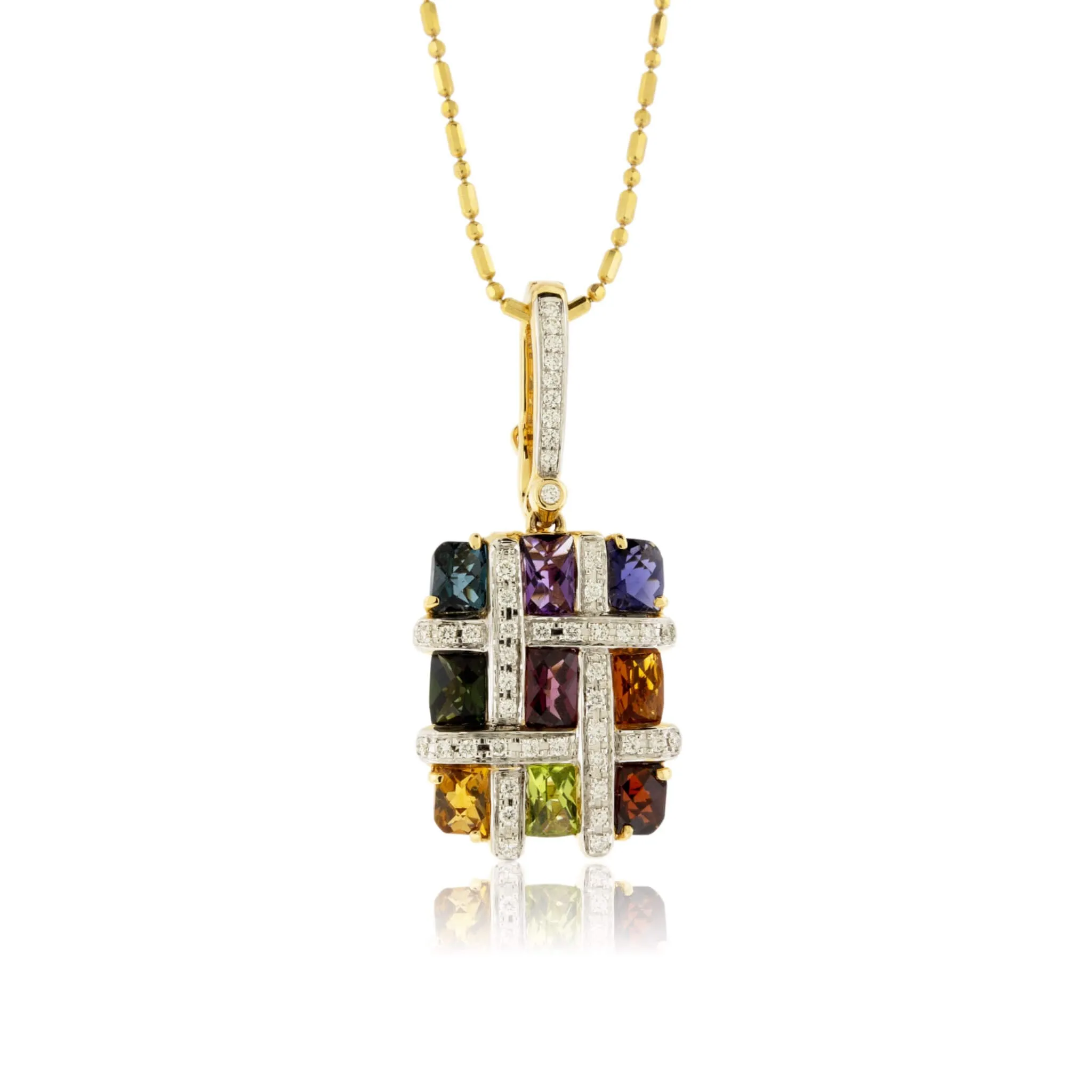 Mixed Gemstone Checkerboard & Diamond Pendant