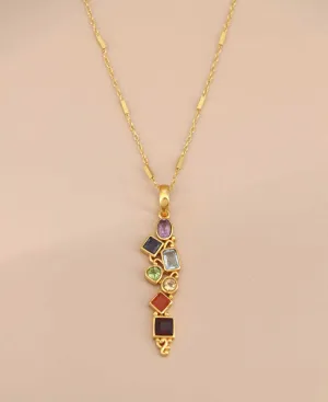 Mixed Geometry Chakra Gemstones Rainbow Gold Plated Necklace