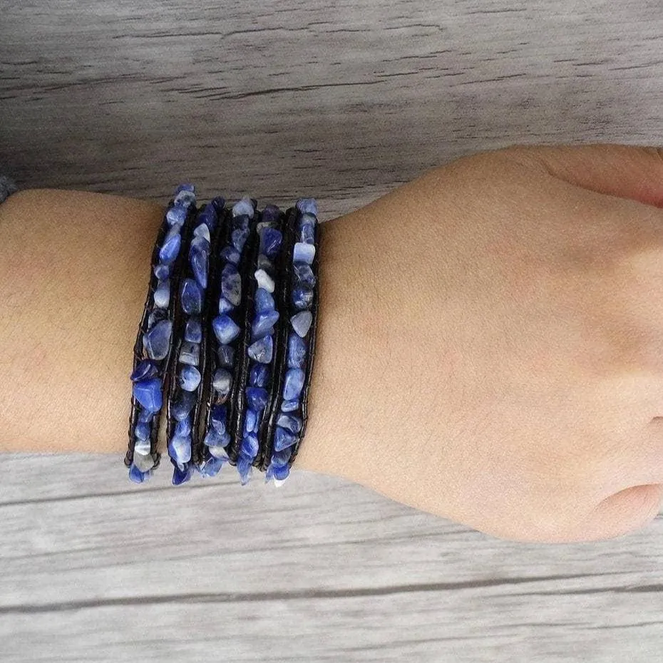 Natural Lapis Lazuli Raw Stone Gravel Bead Bracelet