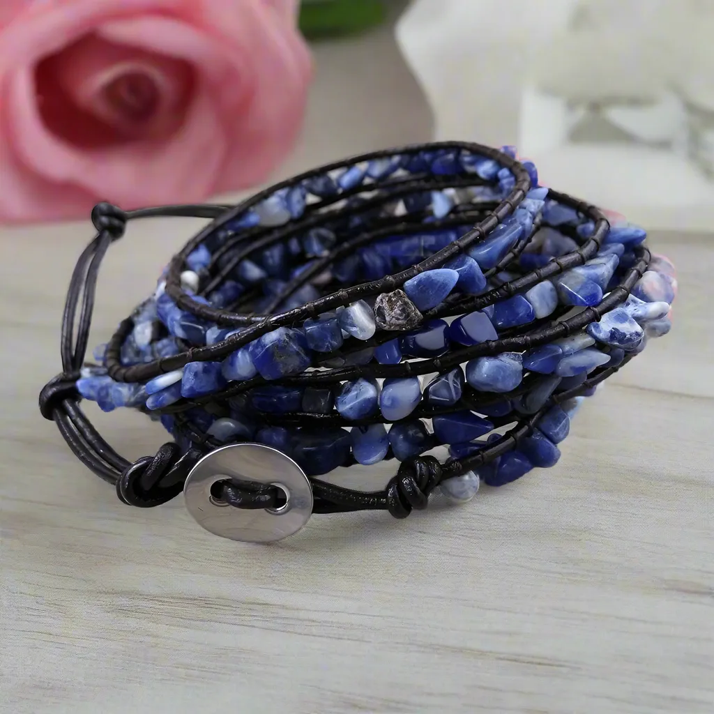 Natural Lapis Lazuli Raw Stone Gravel Bead Bracelet