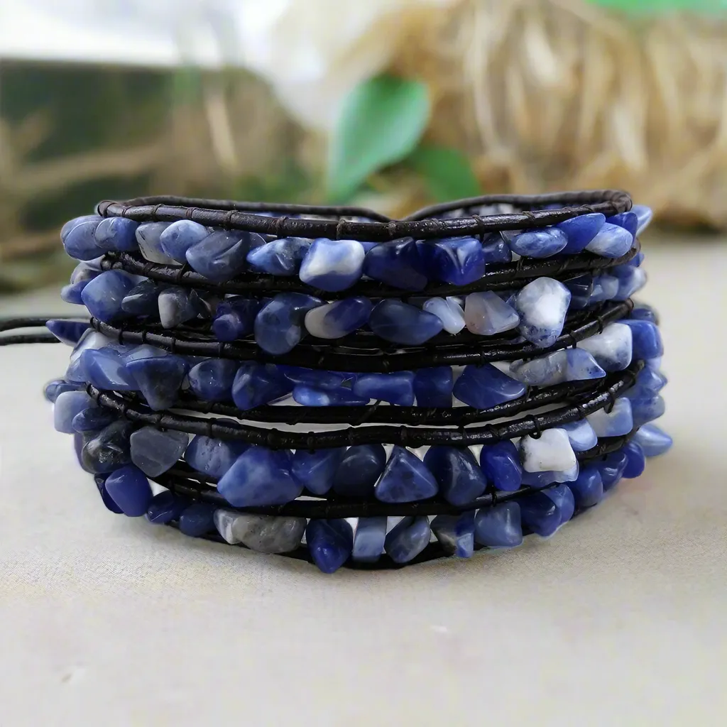 Natural Lapis Lazuli Raw Stone Gravel Bead Bracelet
