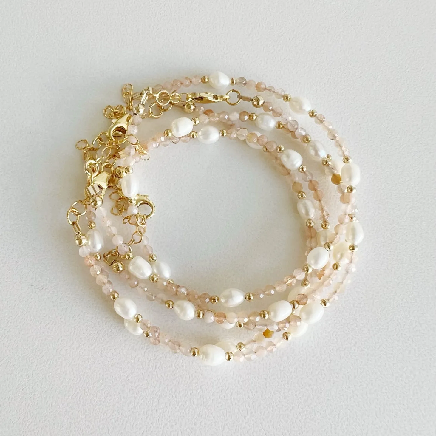 NEW! Peach Moonstone Freshwater Pearl Gold Filled Bracelet by True By Kristy