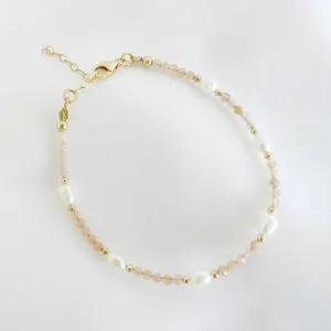 NEW! Peach Moonstone Freshwater Pearl Gold Filled Bracelet by True By Kristy