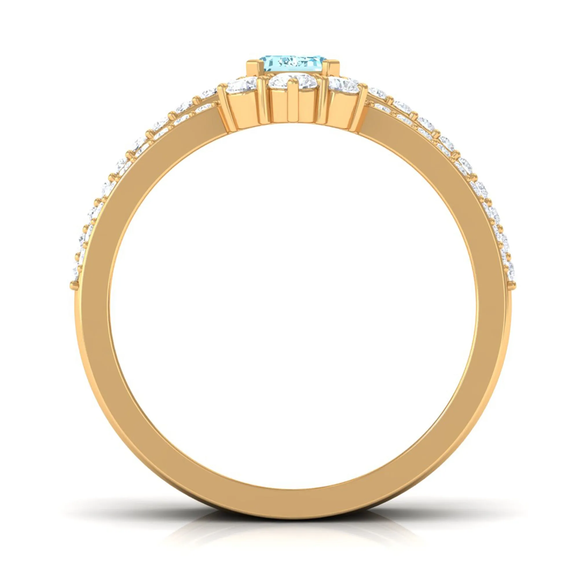 Octagon Cut Aquamarine Solitaire Trio Ring Set with Diamond