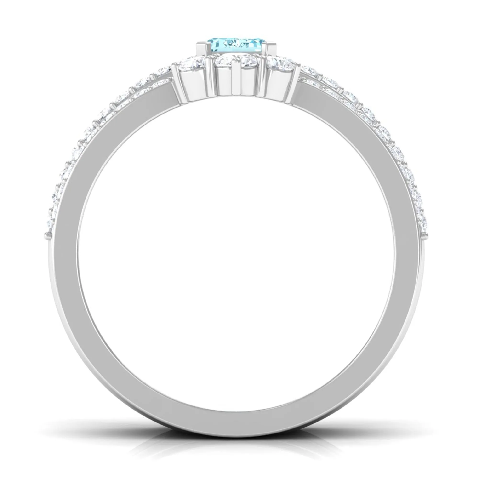 Octagon Cut Aquamarine Solitaire Trio Ring Set with Diamond