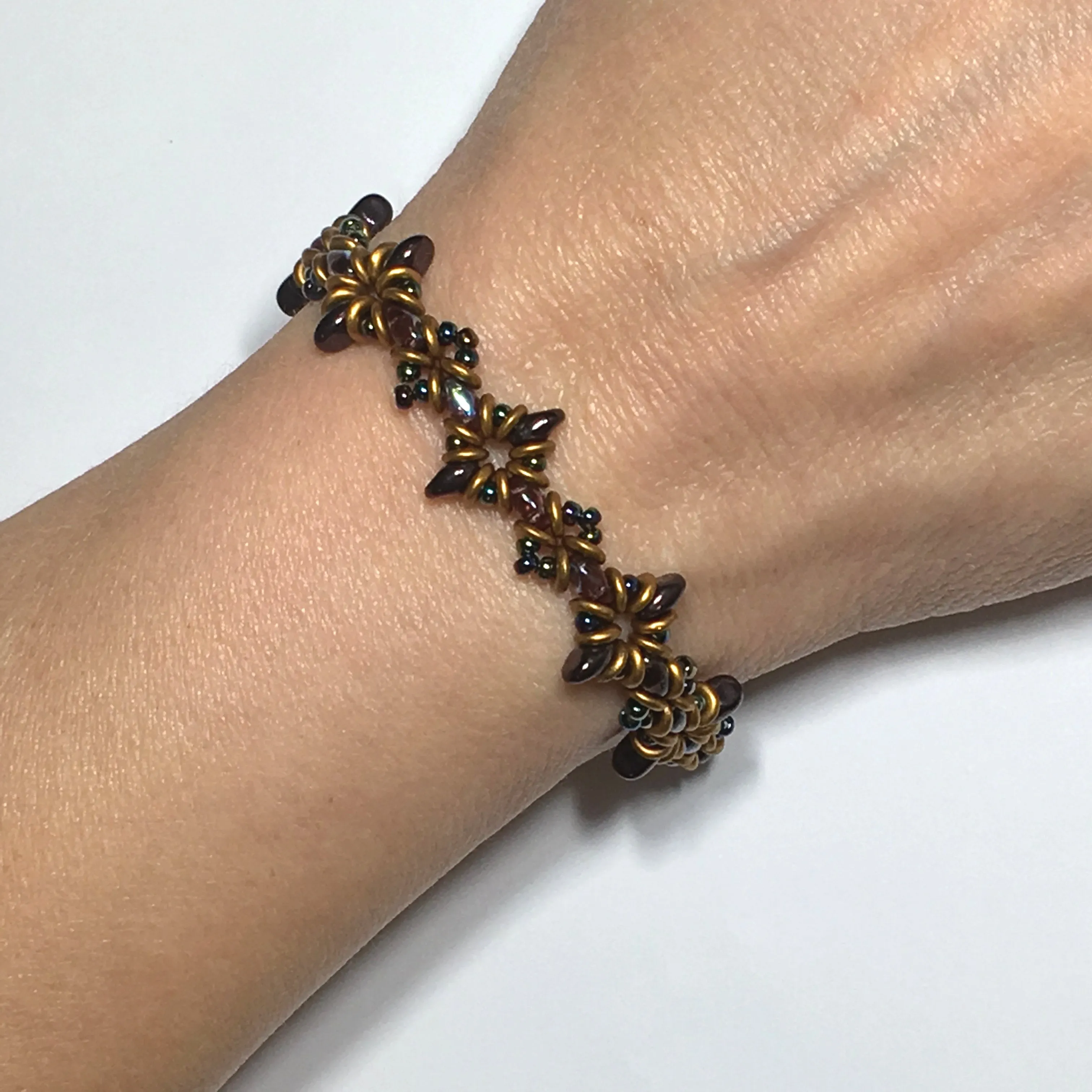 Oh, My Stars Bracelet Dark Amethyst / Gold Brass PDF Tutorial/Instructions