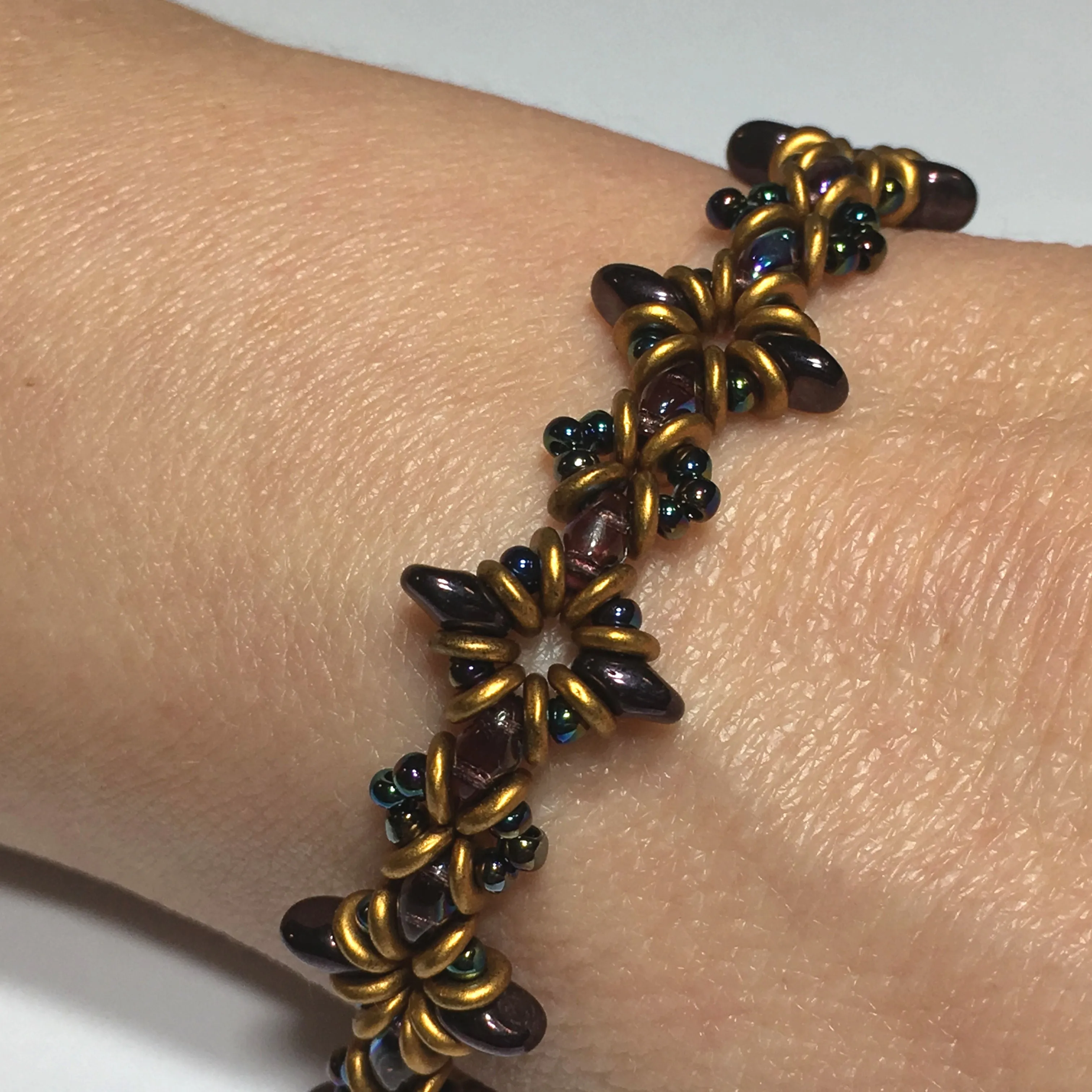 Oh, My Stars Bracelet Dark Amethyst / Gold Brass PDF Tutorial/Instructions