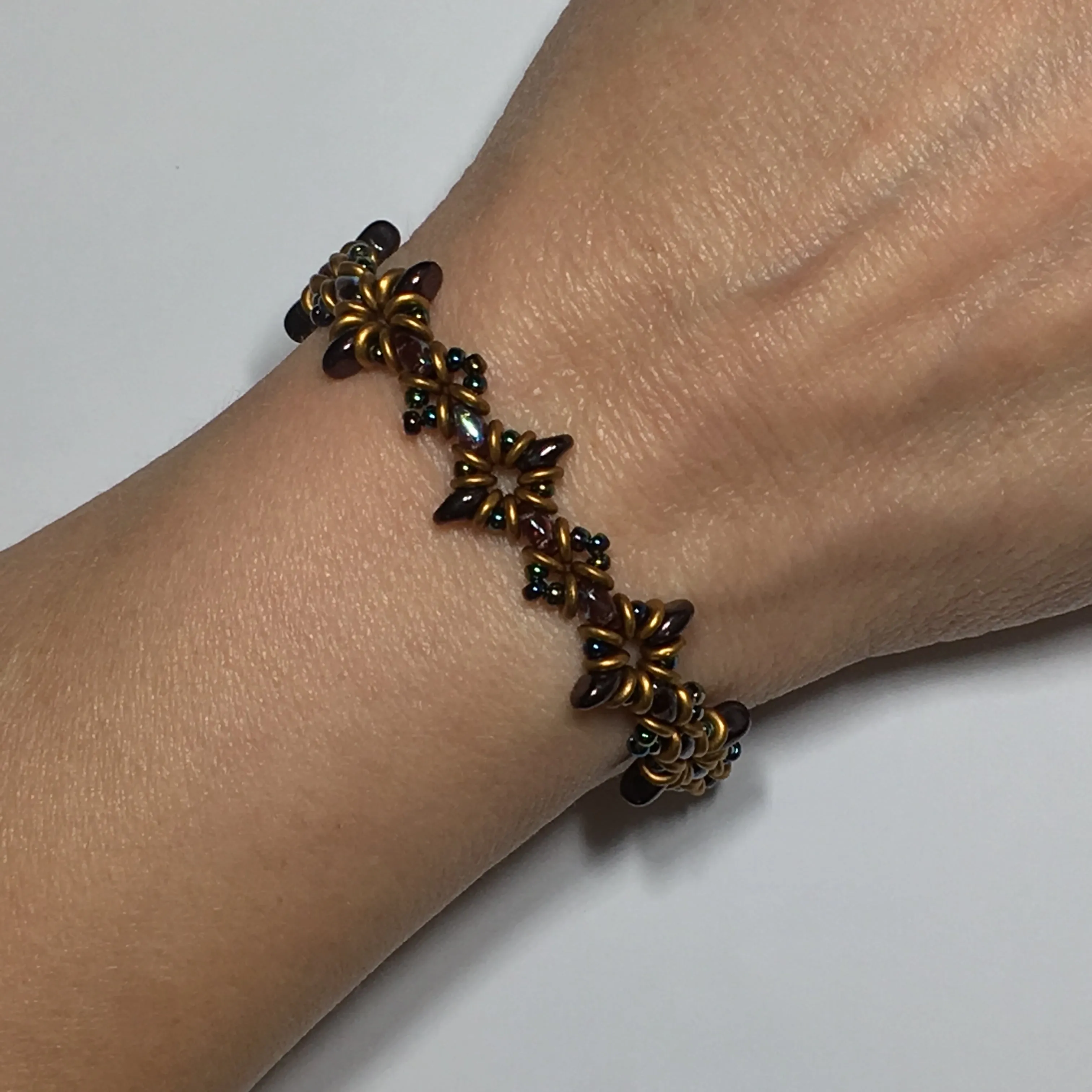 Oh, My Stars Bracelet Dark Amethyst / Gold Brass PDF Tutorial/Instructions