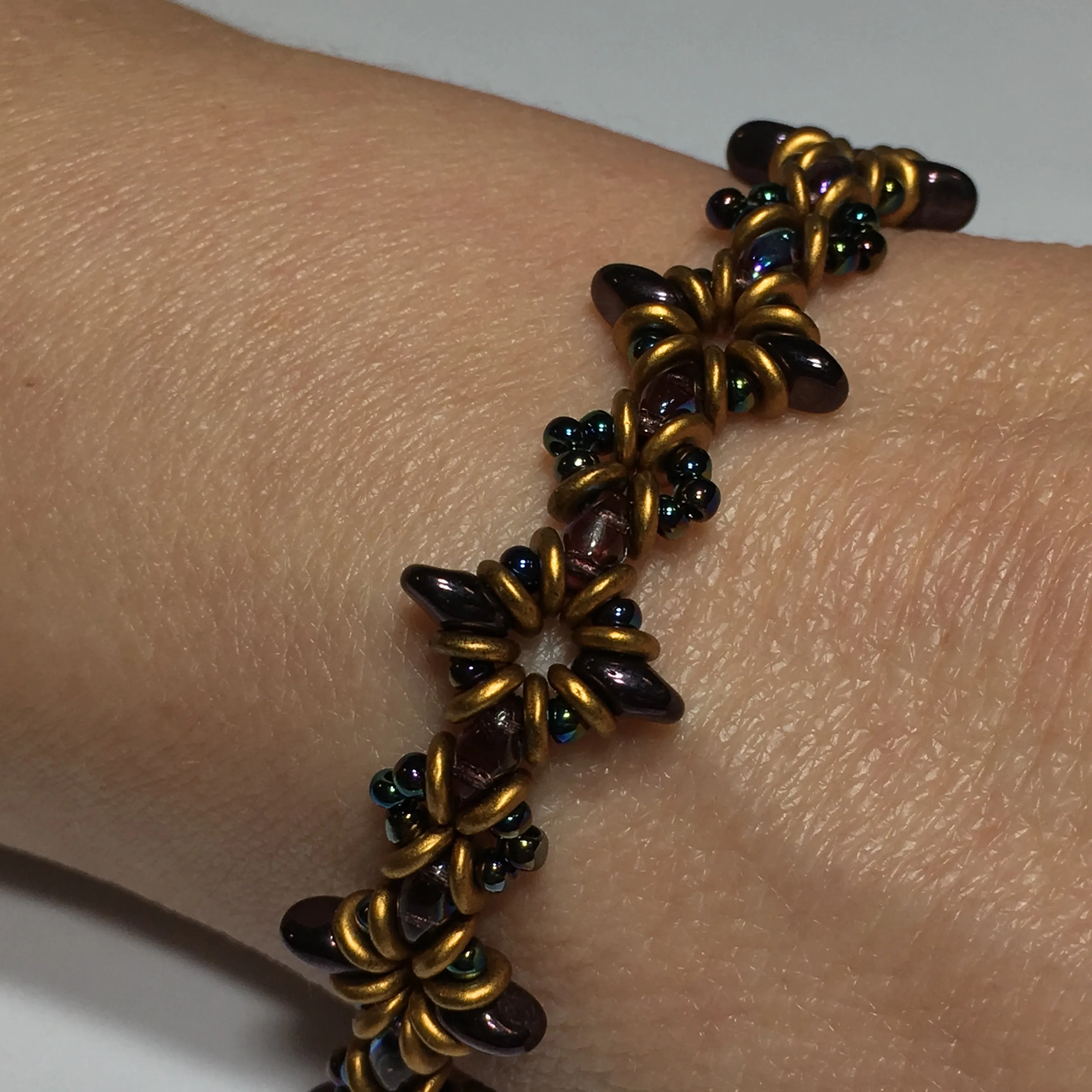 Oh, My Stars Bracelet Dark Amethyst / Gold Brass PDF Tutorial/Instructions
