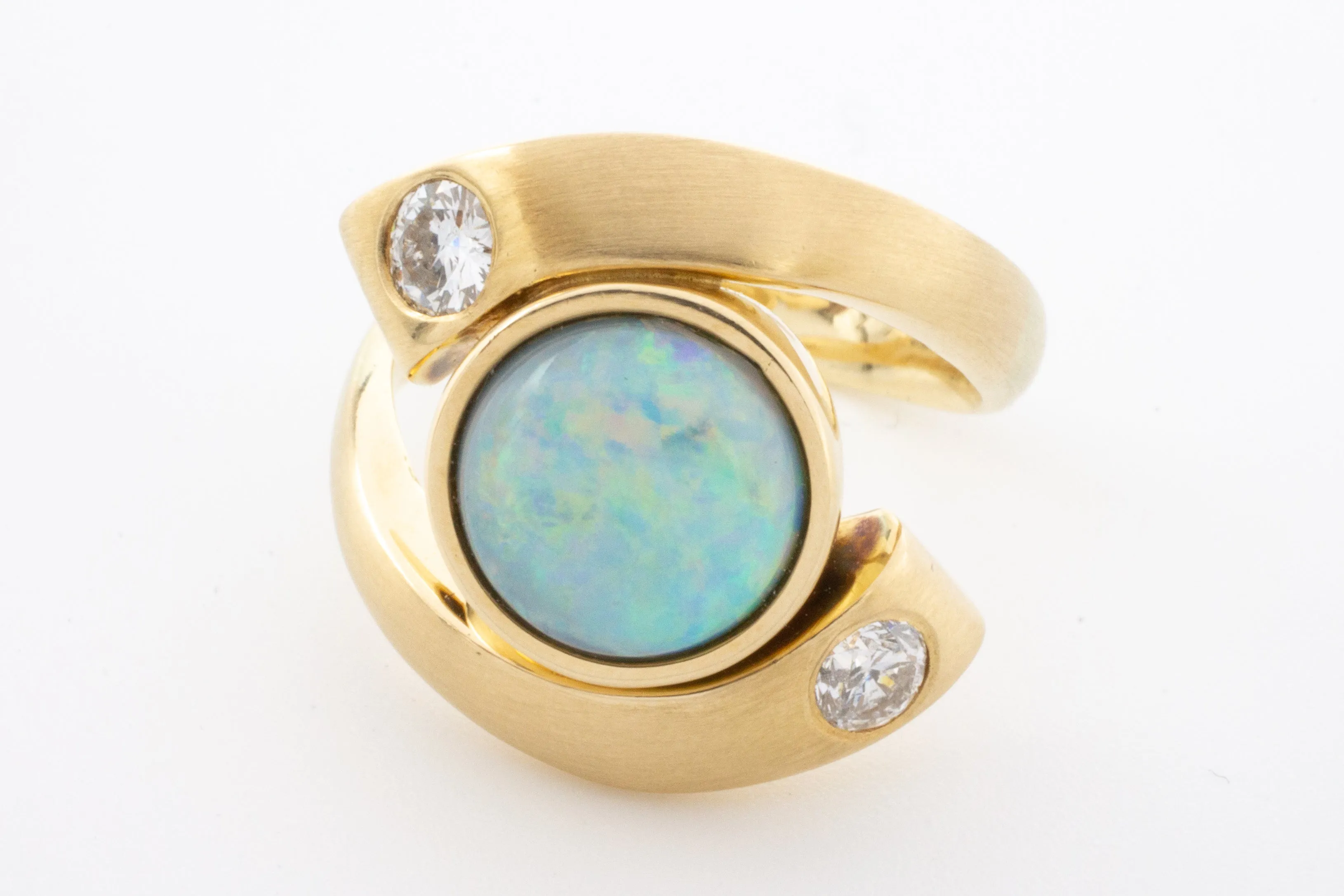 Opal and diamond ring in 14 carat matt gold