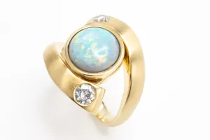 Opal and diamond ring in 14 carat matt gold