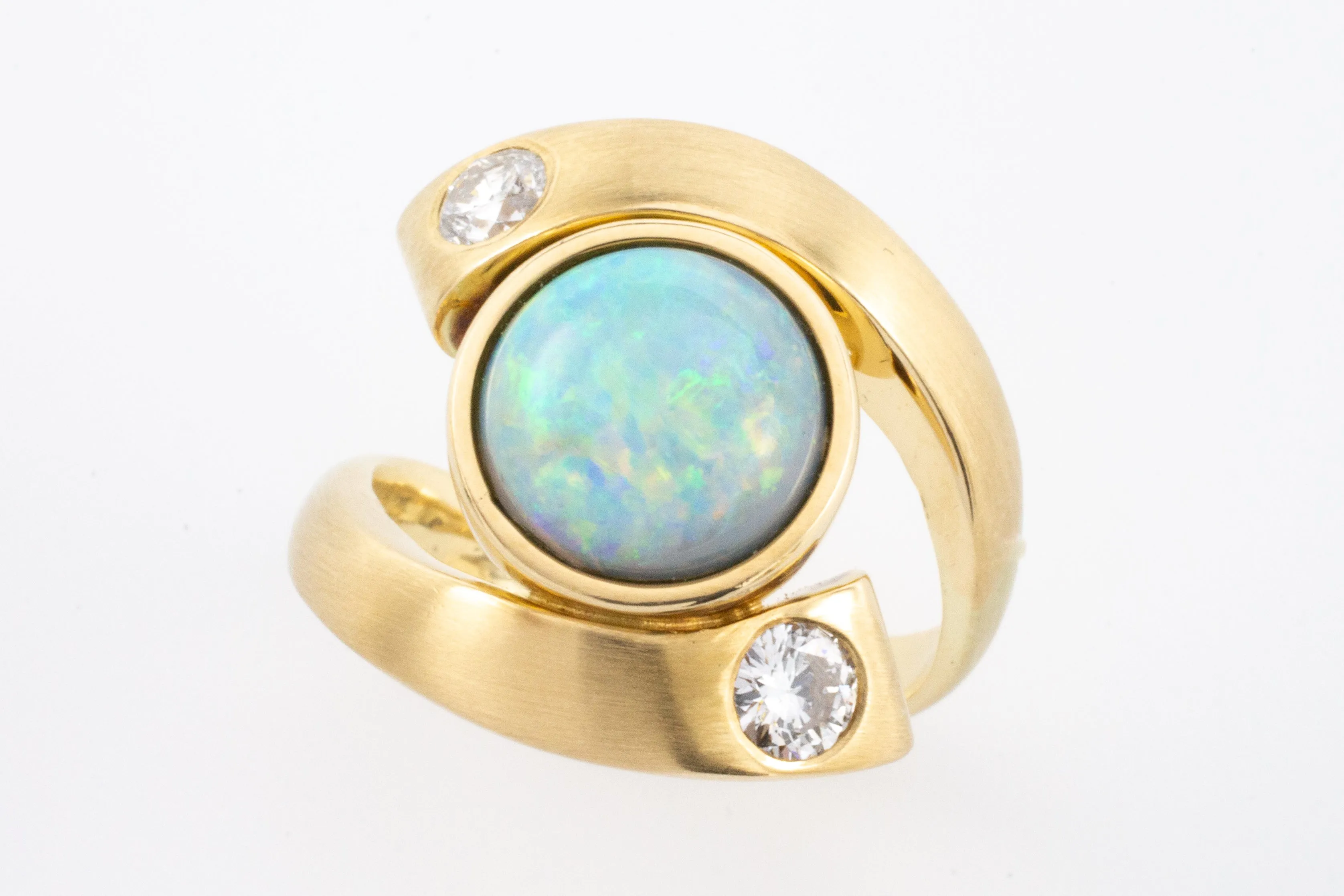 Opal and diamond ring in 14 carat matt gold