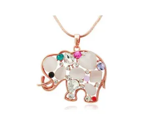 Opal Elephant Crystal Necklace