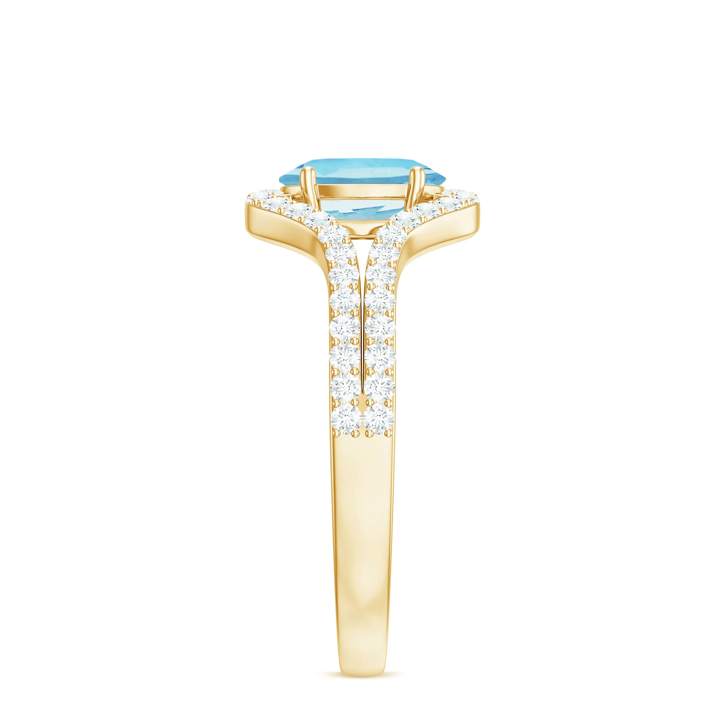 Oval Aquamarine Split Shank Engagement Ring with Diamond