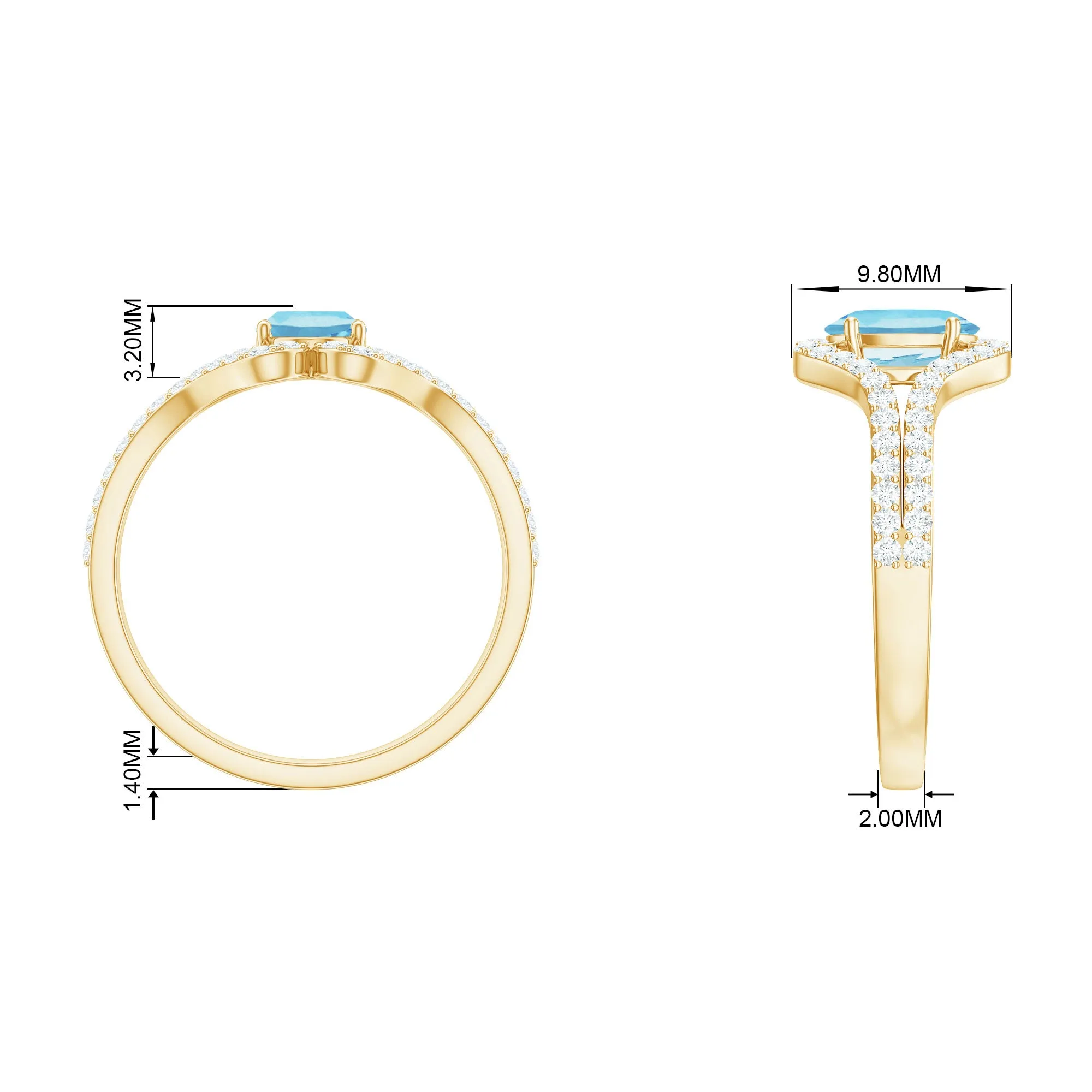 Oval Aquamarine Split Shank Engagement Ring with Diamond